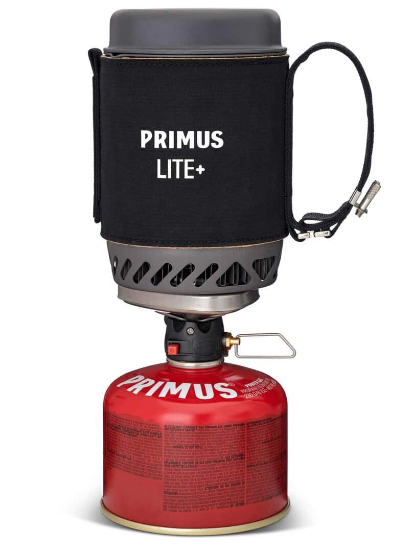 Преносим газов котлон Primus Lite+ с горелка и калъф за лесно транспортиране.