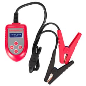 Компактен тестер за батерии с клипсове за проверка на 12V акумулатори.