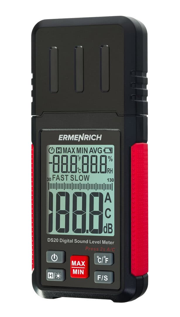 Цифров измервател на звуково ниво Ermenrich DS20 за професионална употреба. Точен и надежден инструм.