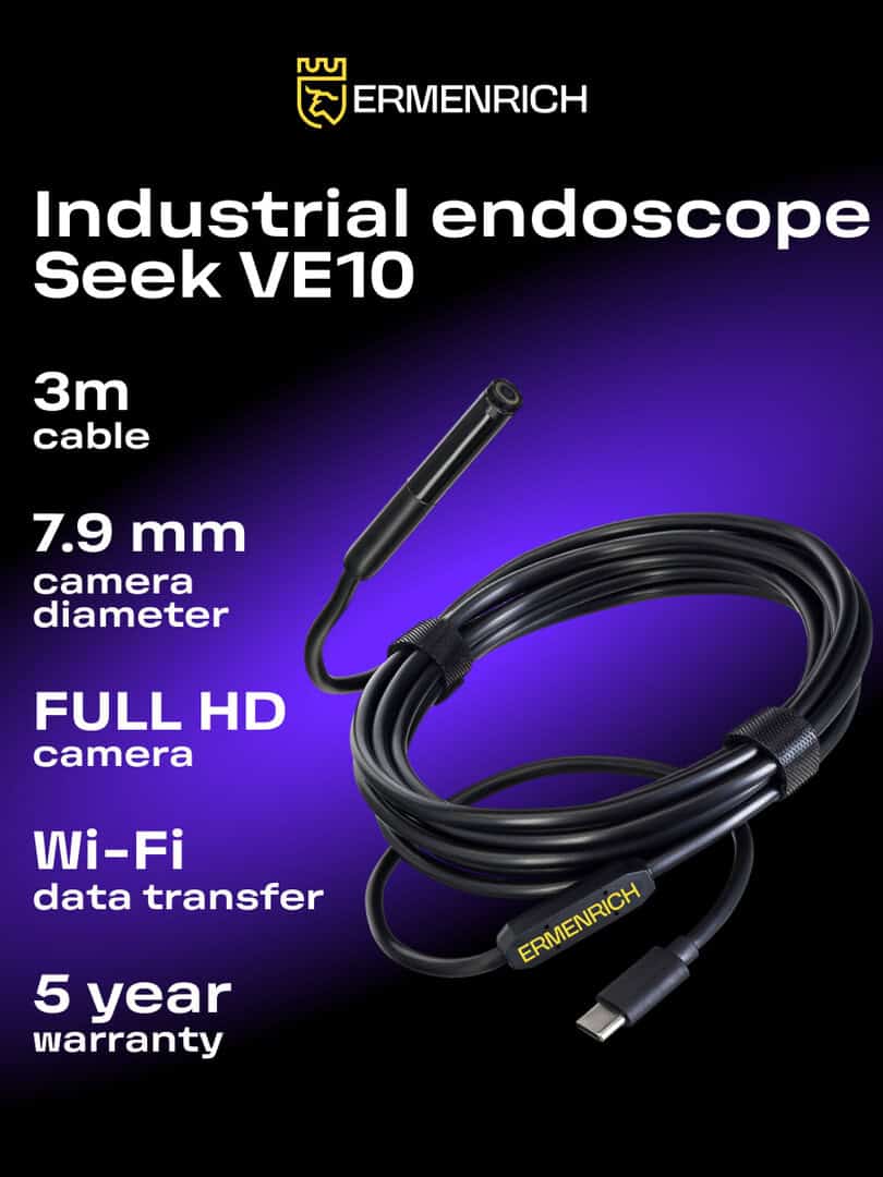 Индустриален ендоскоп Seek VE10 с 3м кабел и Wi-Fi за прегледи.