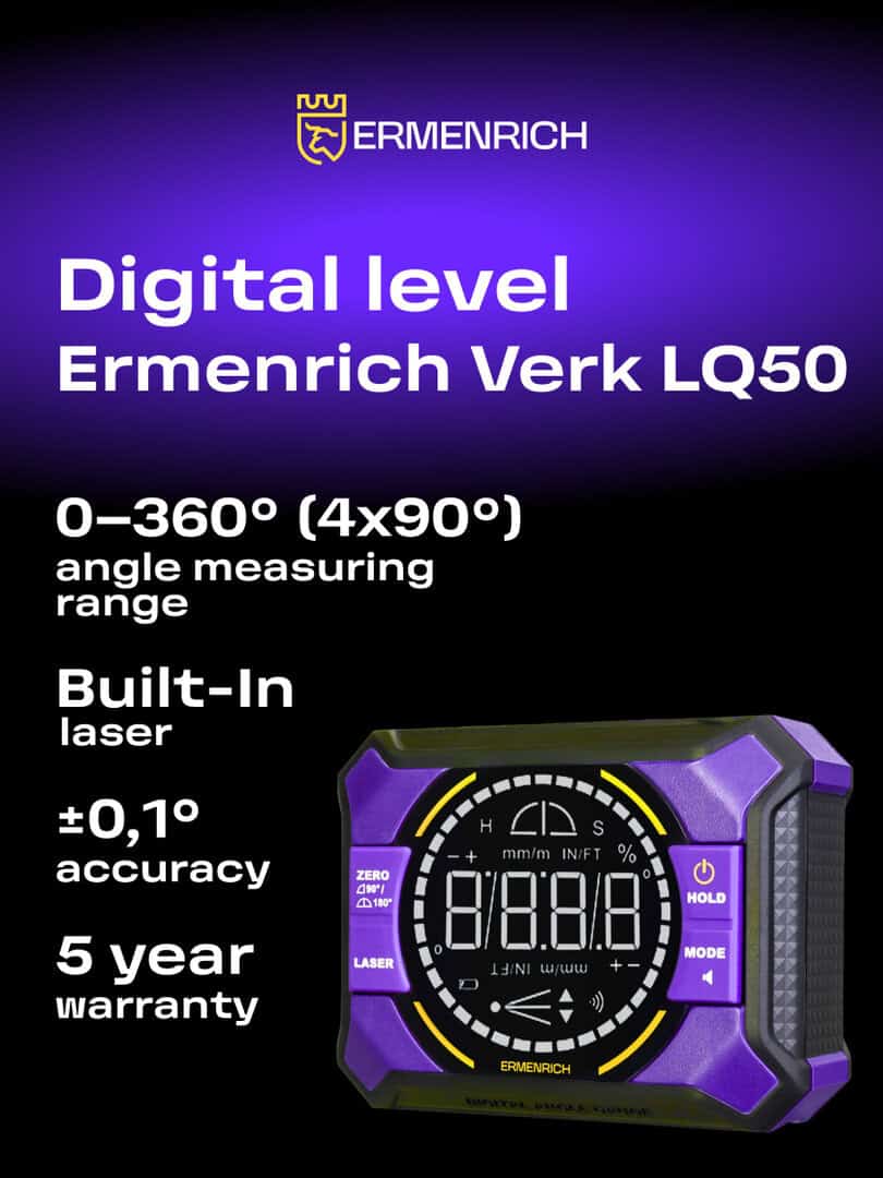 Лазерен нивелир Ermenrich LQ50 с точност 0,1° и 5-годишна гаранция.