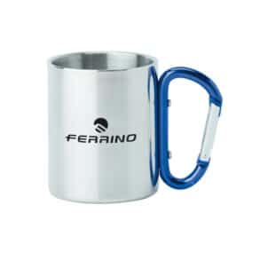 Метална чаша с карабин Ferrino за къмпинг и спорт.