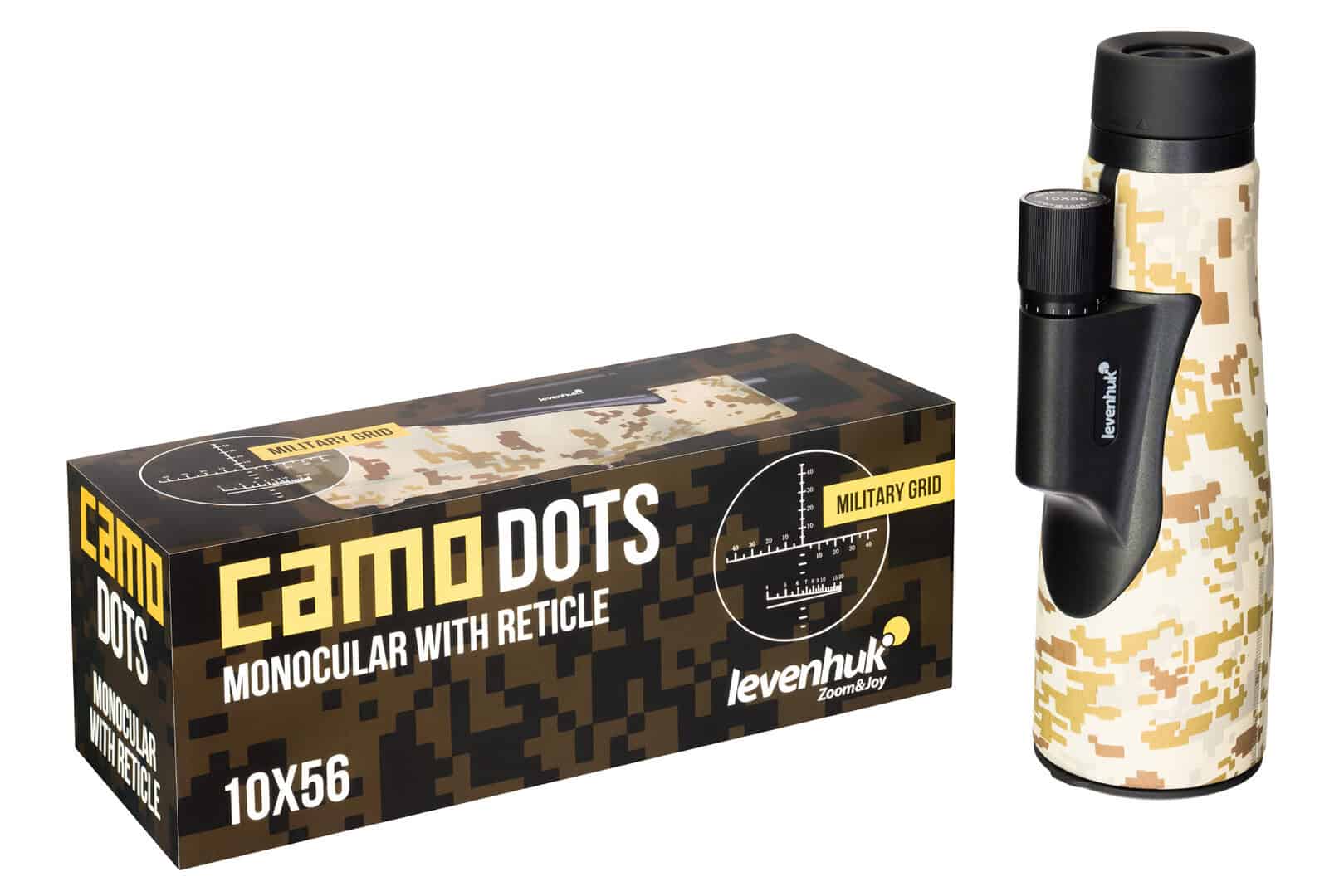 Въоръжение за стрелба с монокуляр с ретикулум, модел Camo Dots, с камуфлажен дизайн.