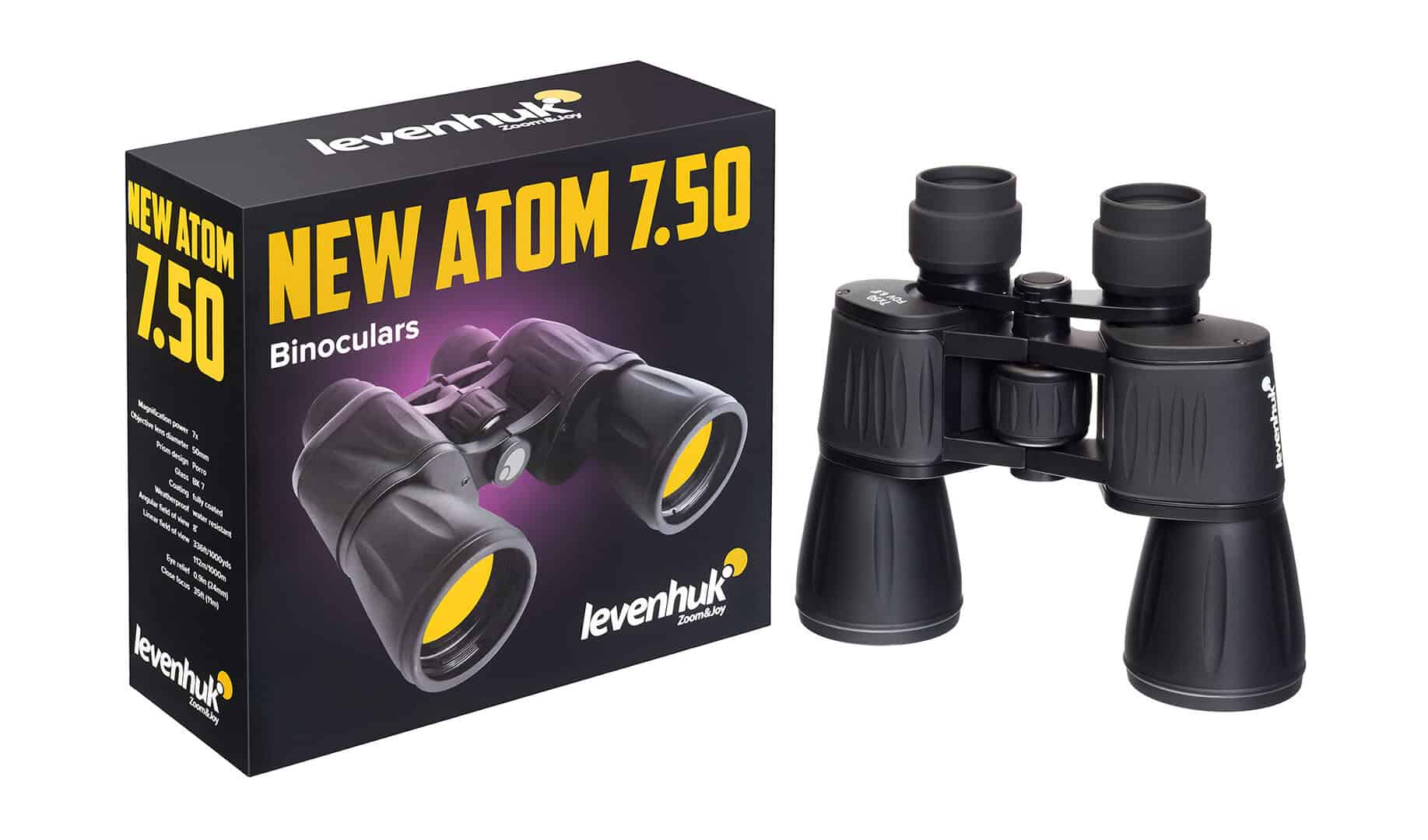 Бинокъл Levenhuk NEW ATOM 7.50 за спорт и outdoor дейности, висококачествен и надежден за наблюдение.