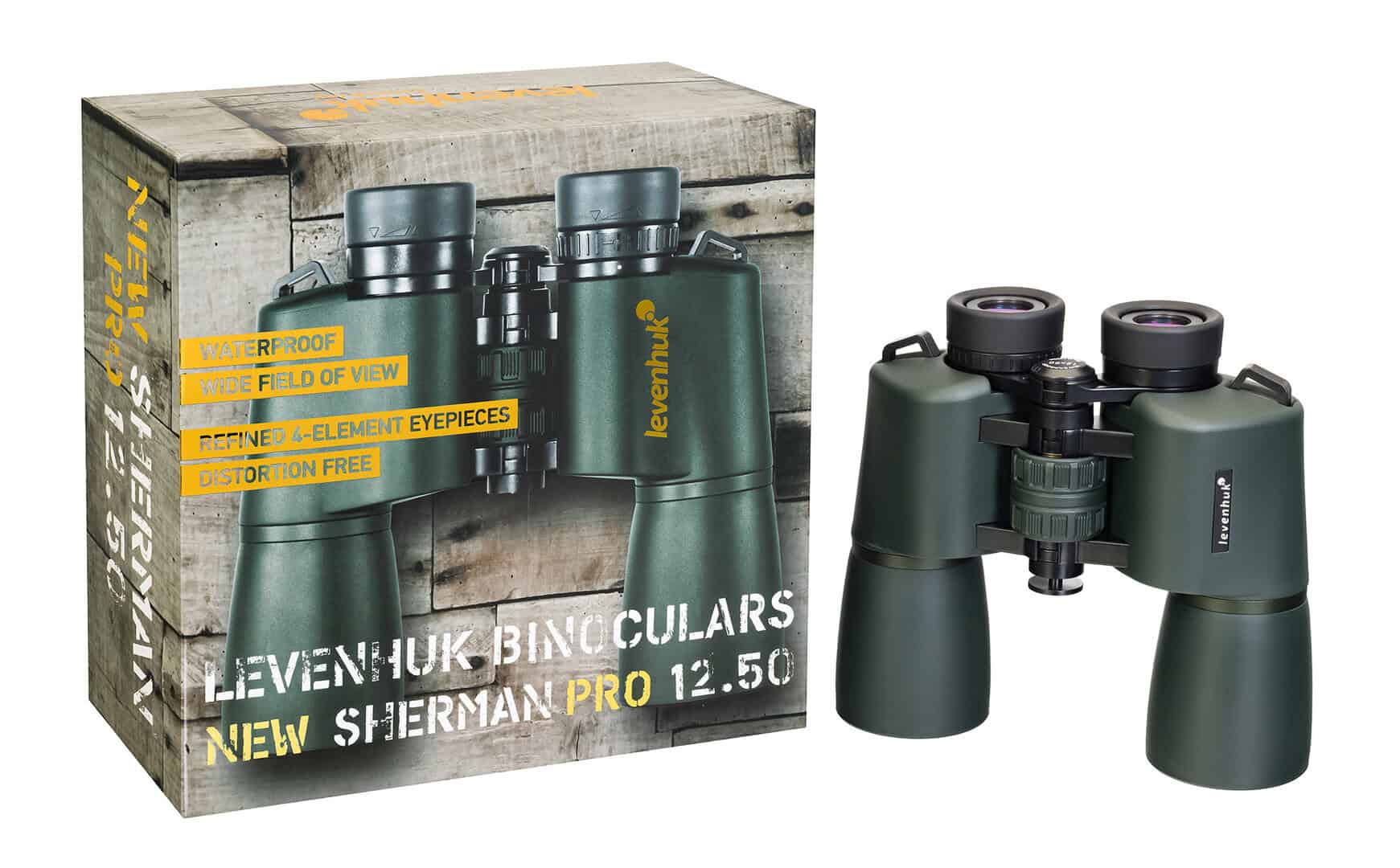 Верен хук бинокълари Sherman Pro 12.5x50 с водоустойчива конструкция и голямо увеличение.