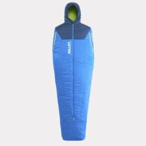 Топъл син спален чувал за къмпинг и outdoor активности.