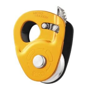 Жълт карабин Micro Traxion за катерене и алпинизъм, Petzl.