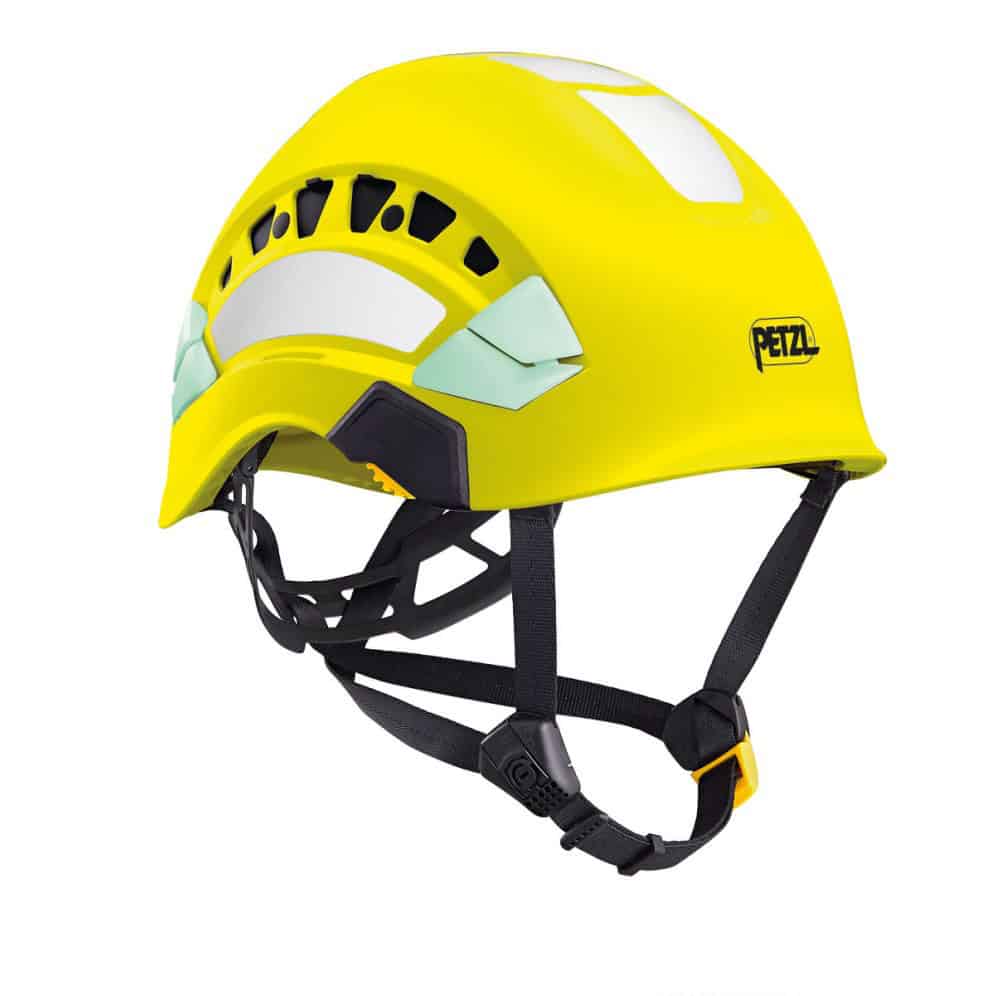 Жълта каска Petzl за катерене и спортни дейности, безопасност и защита.