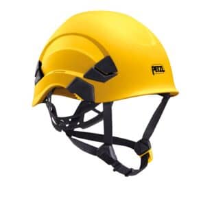 Жълт шлем Petzl за катерене и екстремни спортове, безопасност и защита.
