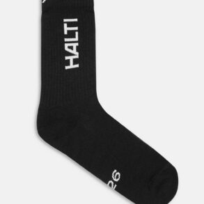 Черни спортни чорапи Halti 1976 с бял логотип за спорт и ежедневна употреба.