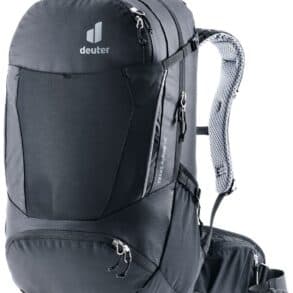 Черна туристическа раница Deuter Trail Pro с много отделения и комфортна дръжка.