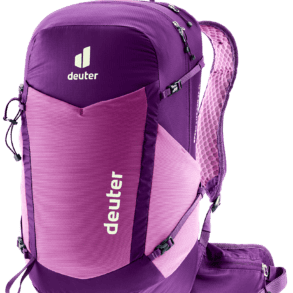 Лилава раница Deuter Speed Lite Pro 23 SL за спорт и туризъм.