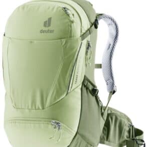 Светлозелена спортна раница Deuter с множество отделения.