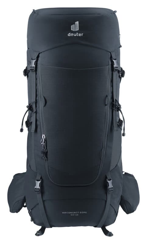 Черна туристическа раница Deuter Aircontact 50+10L за планински преходи.