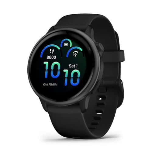 Високотехнологичен спортен смарт часовник Garmin с цвете.
