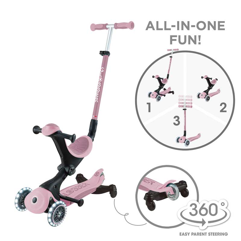 Тротинетка със седалка 5 в 1 GLOBBER GO UP DELUXE LIGHTS ECOLOGIC 360° - розова - Image 4