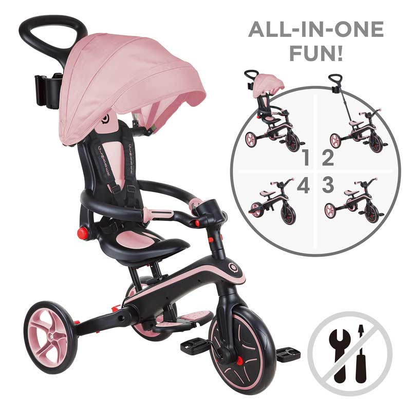 Детска триколка 4 в 1 GLOBBER EXPLORER TRIKE FOLDABLE, сгъваема, розов цвят - Image 2