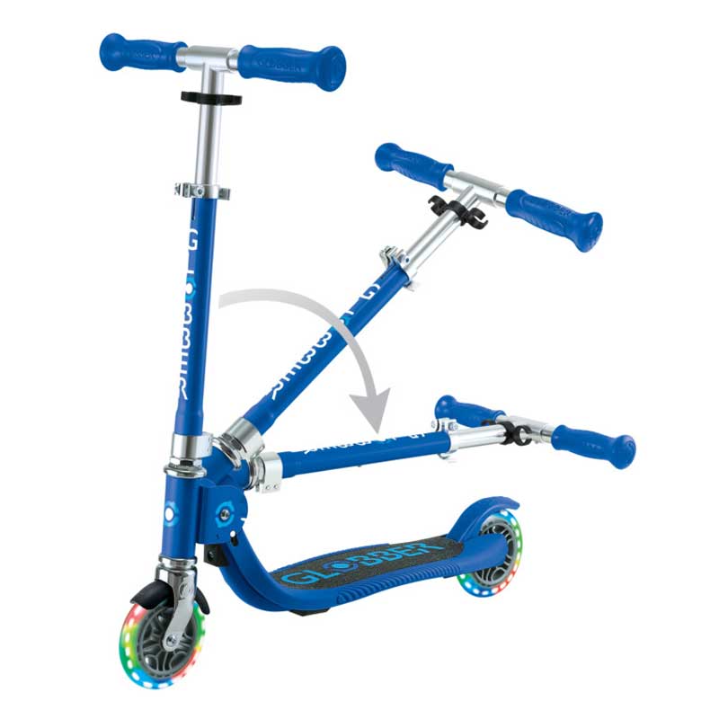Детска сгъваема тротинетка с две светещи колела Globber Flow Foldable Junior Lights - синя - Image 5