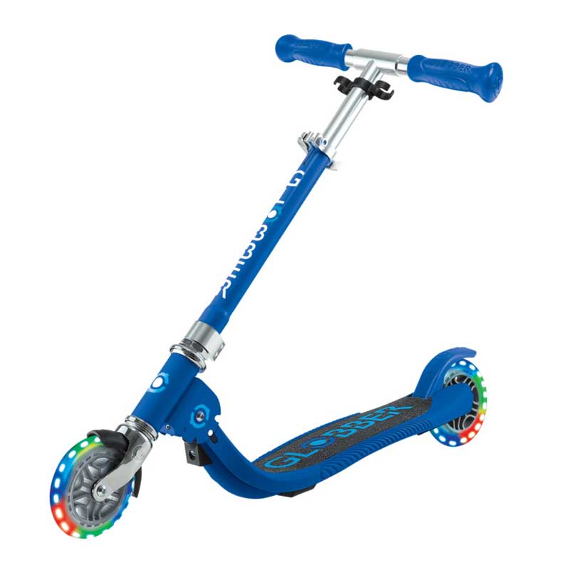 Детска сгъваема тротинетка с две светещи колела Globber Flow Foldable Junior Lights - синя - Image 4