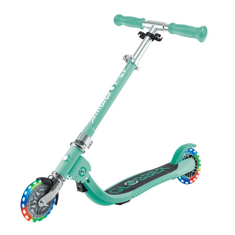 Детска сгъваема тротинетка с две светещи колела Globber Flow Foldable Junior Lights - ментова - Image 4