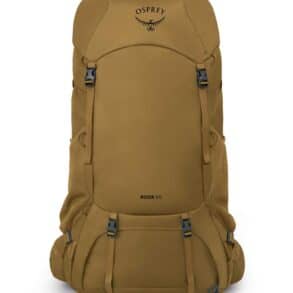 Тъмнокафява туристическа раница Osprey Rook 65 за приключения.
