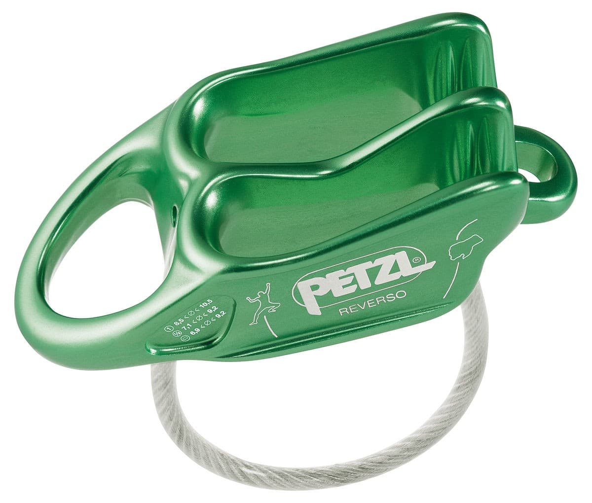 Зелена катерачна уреда Petzl Reverso за спорт и катерене.