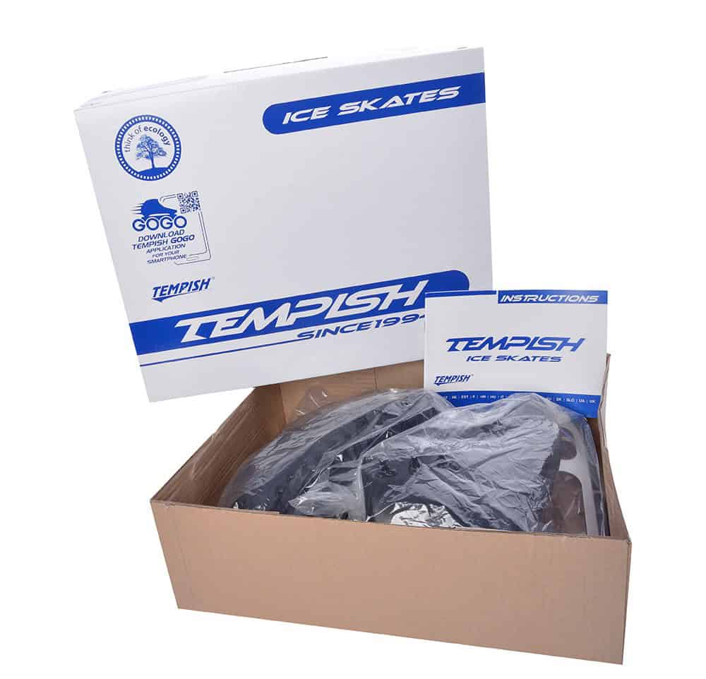Ледени кънки Tempish в кутия с инструкции за начинаещи.