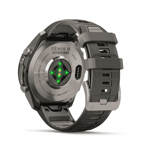 Fenix 9 Pro Solar smartwatch with GPS and solar charging features.