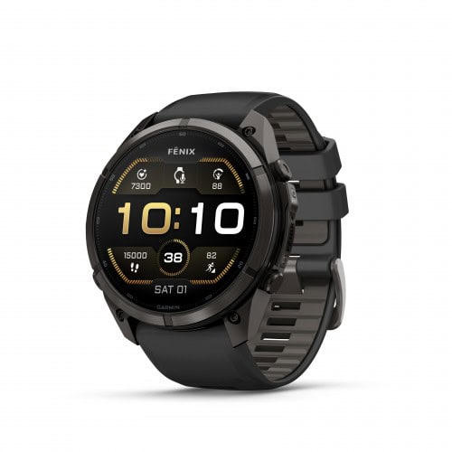 Модерен Garmin Fenix смартчасовник с черен дизайн и цифров дисплей.