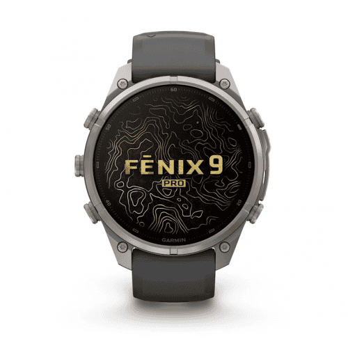 Мъжки смартчасовник Garmin Fenix 9 Pro с черен ремък.