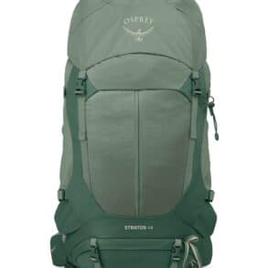 Зелена туристическа раница Osprey Stratos 44 за планински преходи.