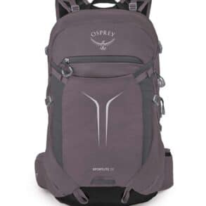 Тъмносива раница Osprey Sportlite 25 за спорт и туризъм, с множество отделения и комфортни презрамки.