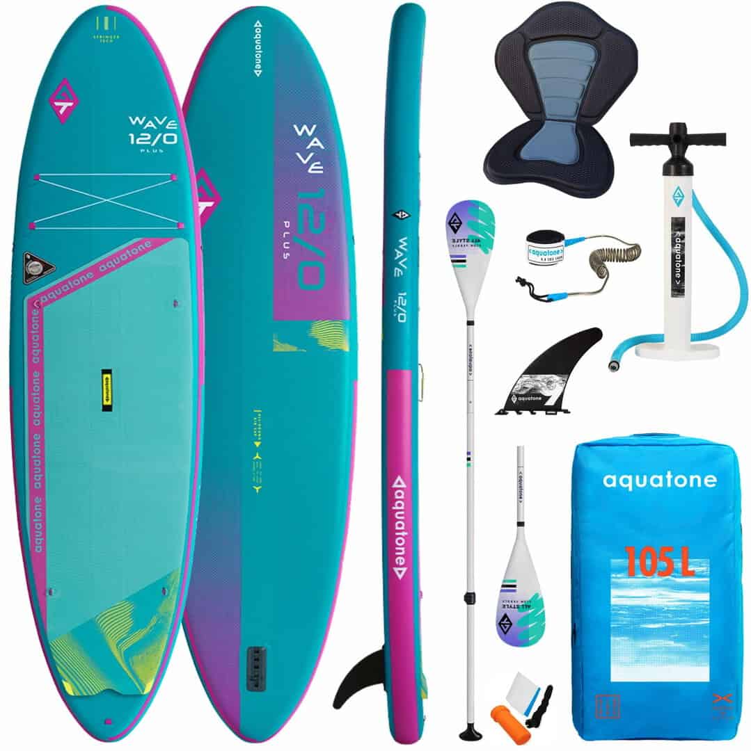 Въздушен SUP Aquatone Wave Plus 12.0 с аксесоари за водни спортове.