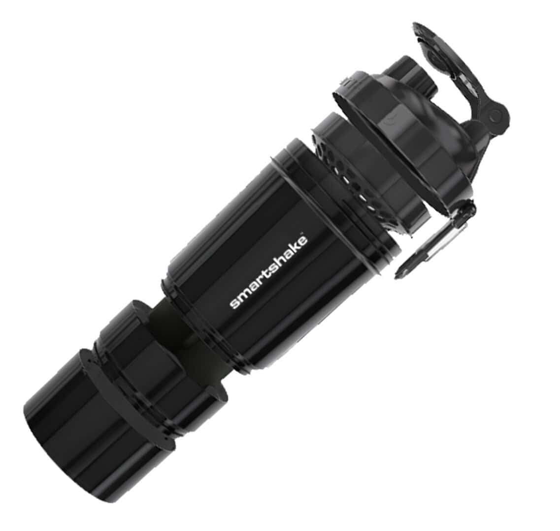 Черен SmartShake шейкър с капак и пръчка за смесване.