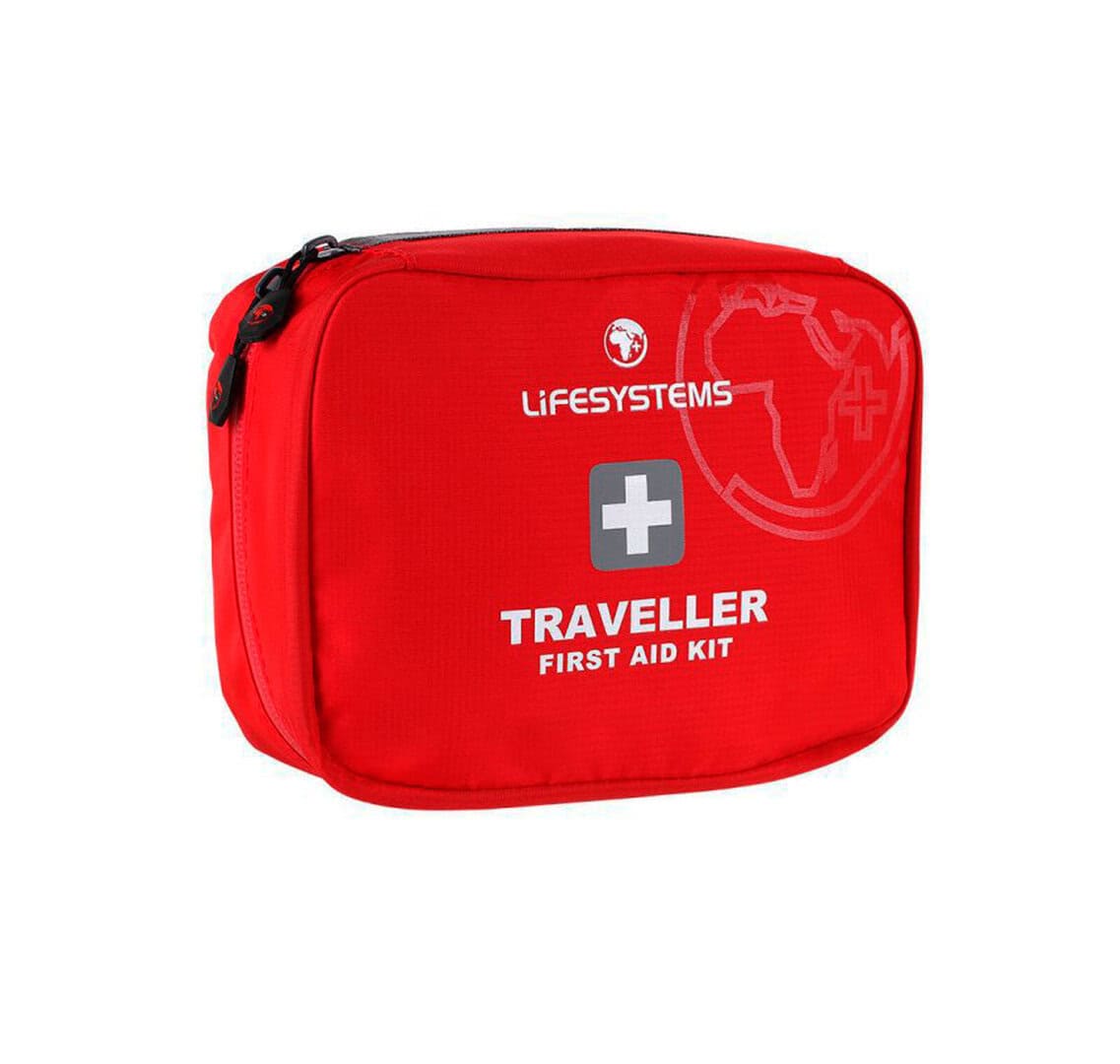 Червена аптечка Traveller Lifesystems за първа помощ и спешни случаи.