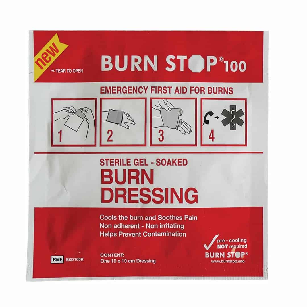 Пакет за първа помощ при изгаряния BurnStop 100, стерилен гел за бързо охлаждане и облекчаване.