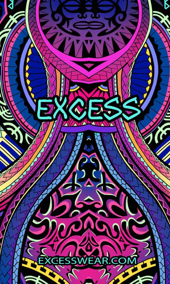 Цветна маорска хавлия с ярки мотиви и надпис Excess за спорт и плаж.