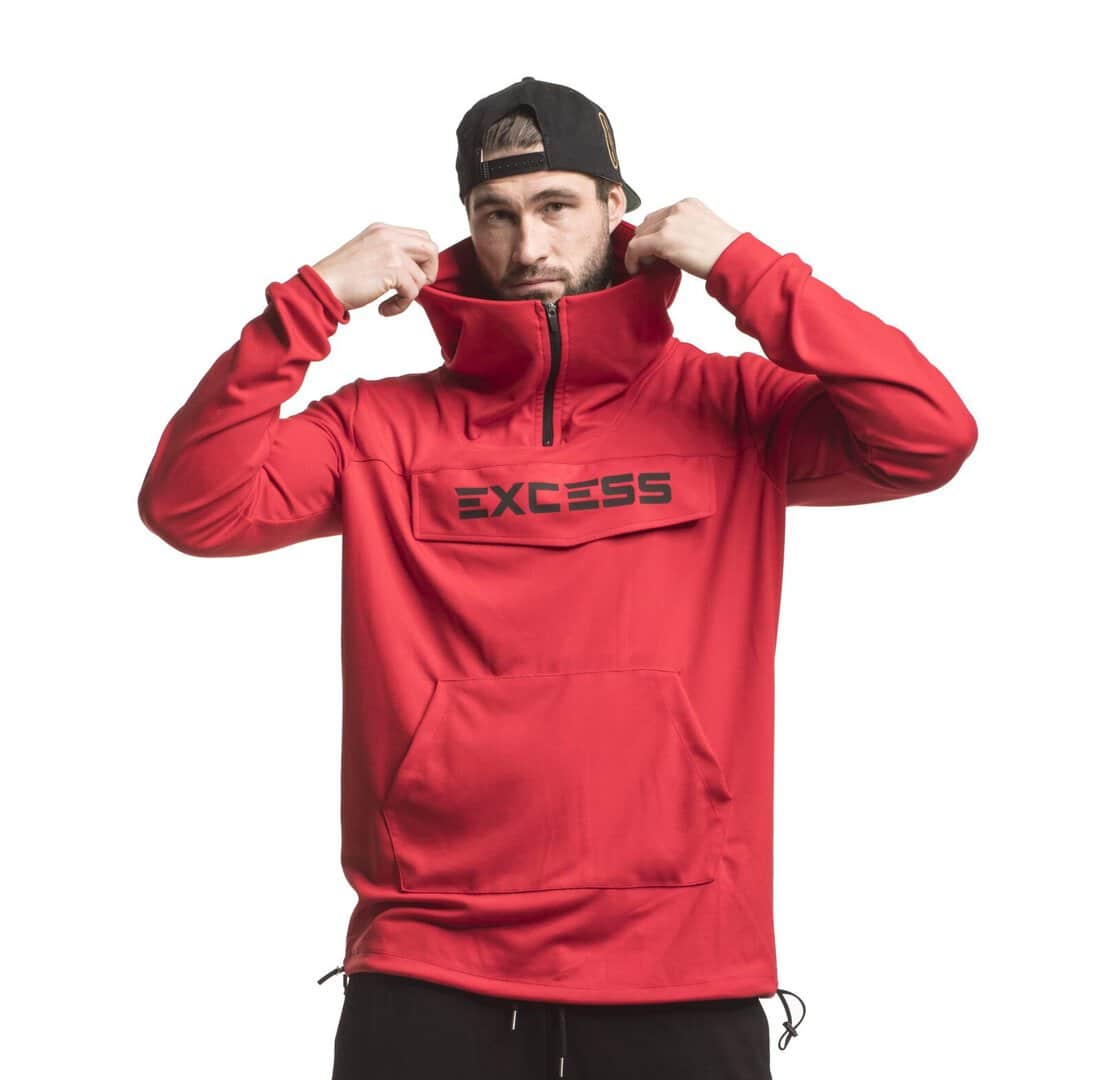 Мъжка спортна блуза Excess Power Red с качулка и логото.