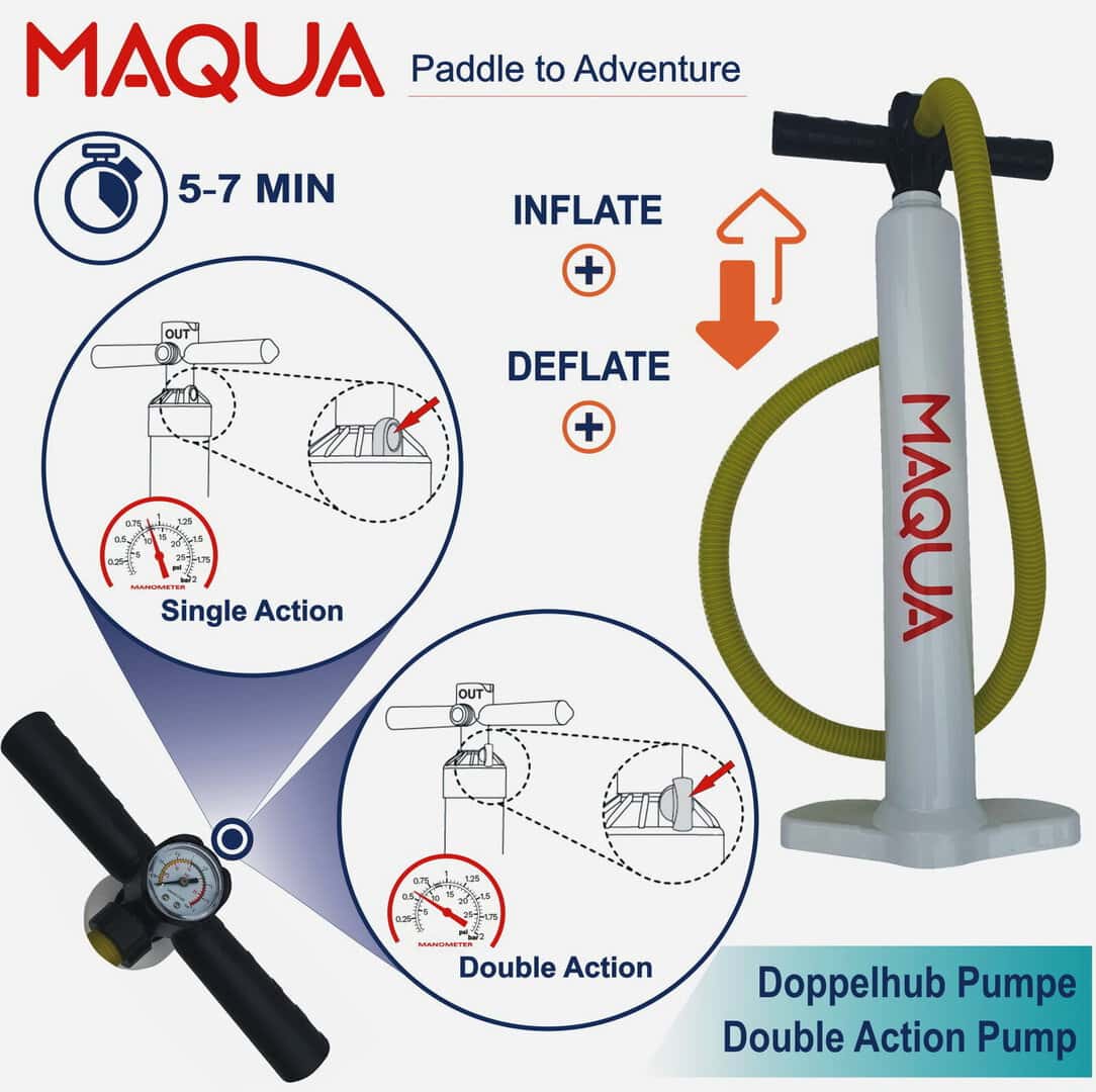 Помпа за надуване на SUP Maqua Voyager 11.8" с двойно действие.