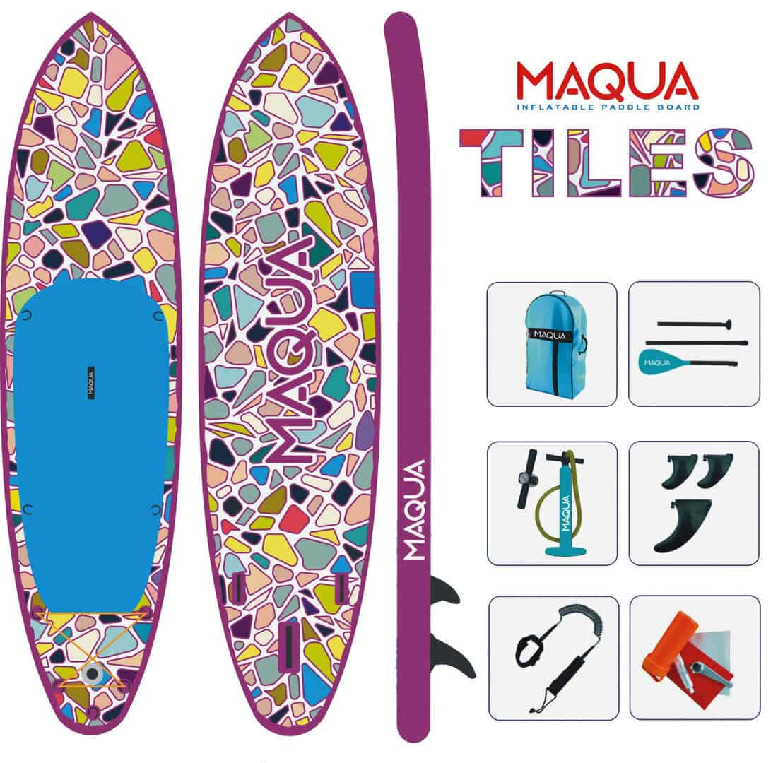 Надуваем SUP Maqua TIles 10.8" с цветен дизайн и аксесоари.