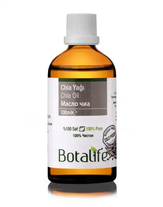 Бутилка масло от семена на чия Botalife за здравословна диета.