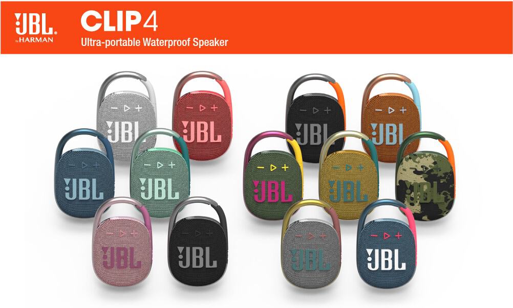 Разнообразие от цветове на JBL Clip 4 водоустойчива Bluetooth колонка.