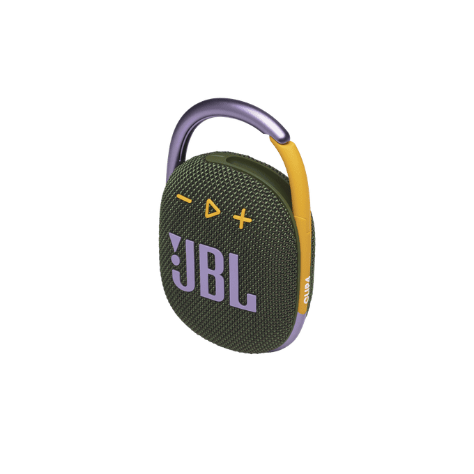 Портативна Bluetooth колона JBL Clip 4 в зелено и сиво.