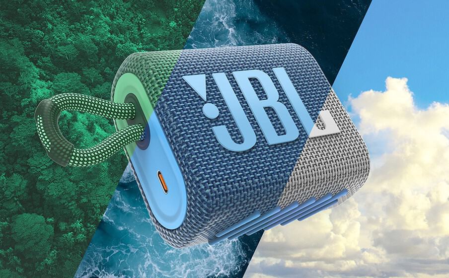Компактен Bluetooth високоговорител JBL Go 3 Eco Blue за мобилна музика.