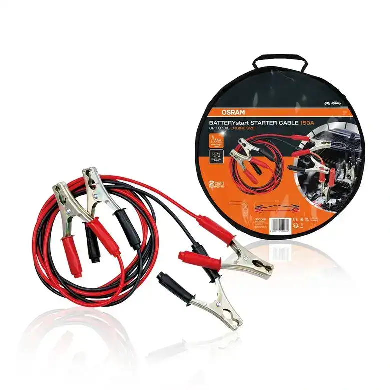 Кабели за запалване Osram 150A за автомобили, комплект с клеми и кабели.
