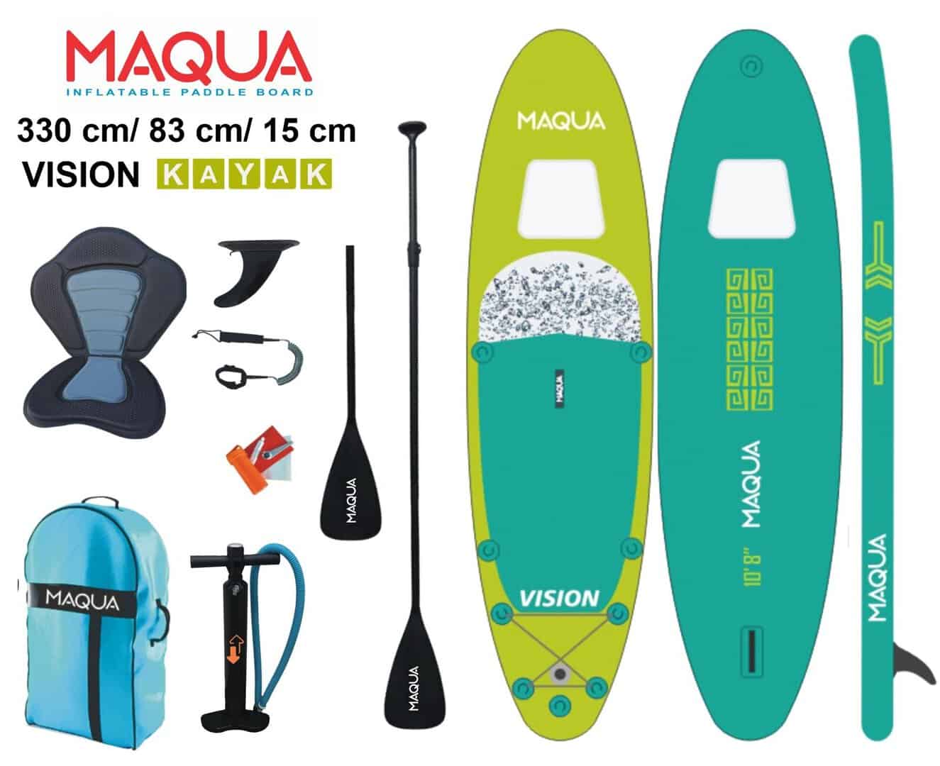 Надуваем SUP Maqua Vision Kayak 10.8" с аксесоари за водни спортове.
