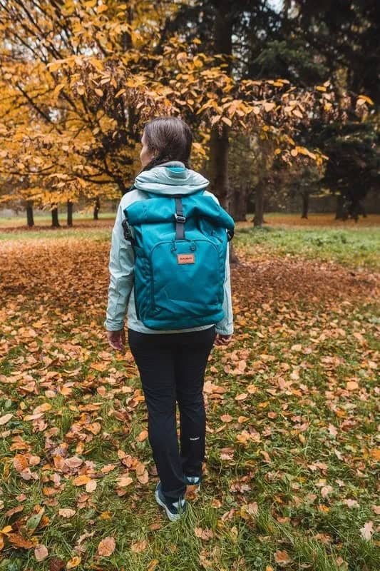 Varrio Sport outdoor backpack on a person in autumn park.